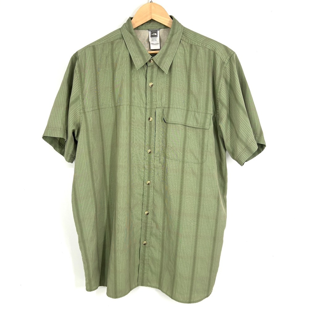 The North Face Vented Hiking Button Front Shirt Mens XXL Green Striped Outdoor‎